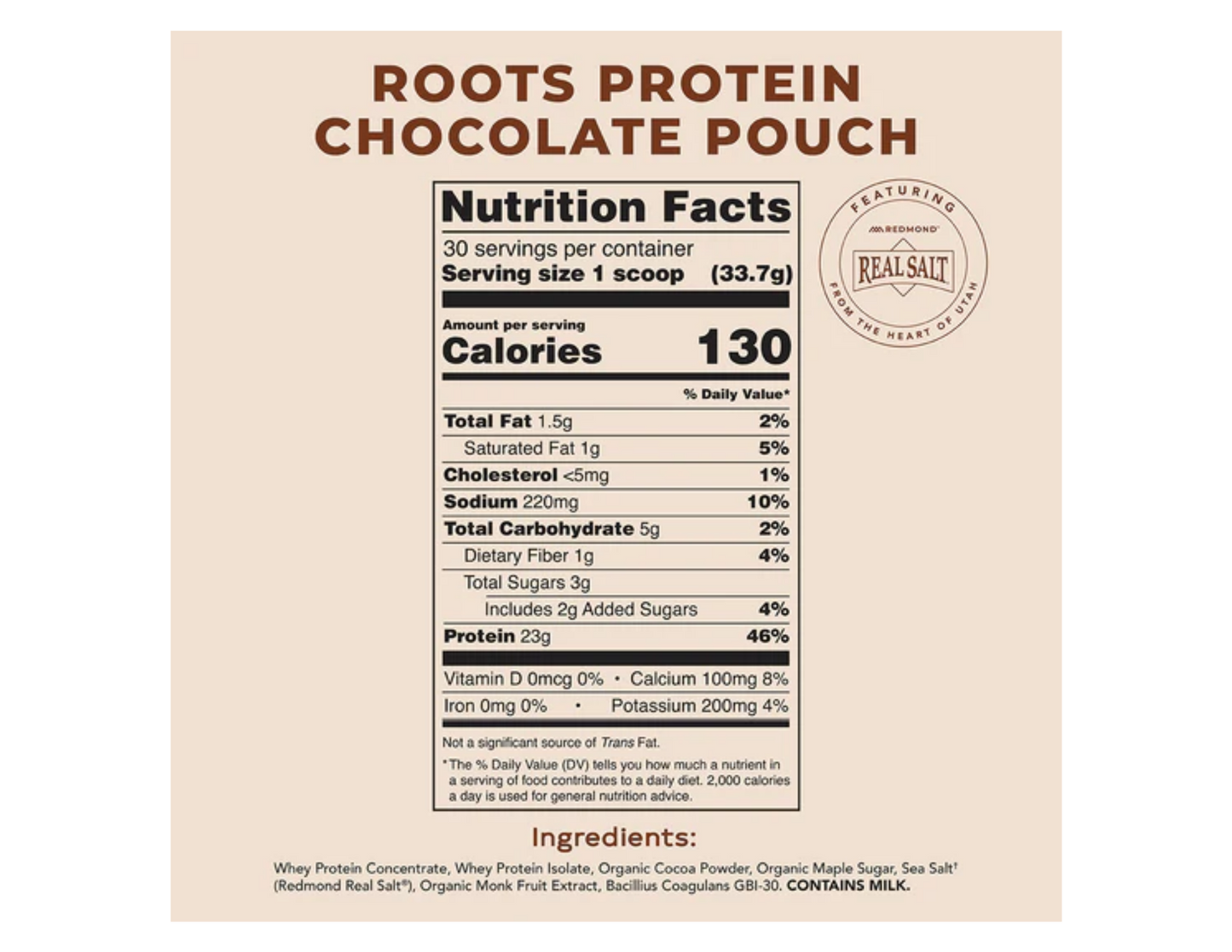 Chocolate Redmond Roots Protein Powder